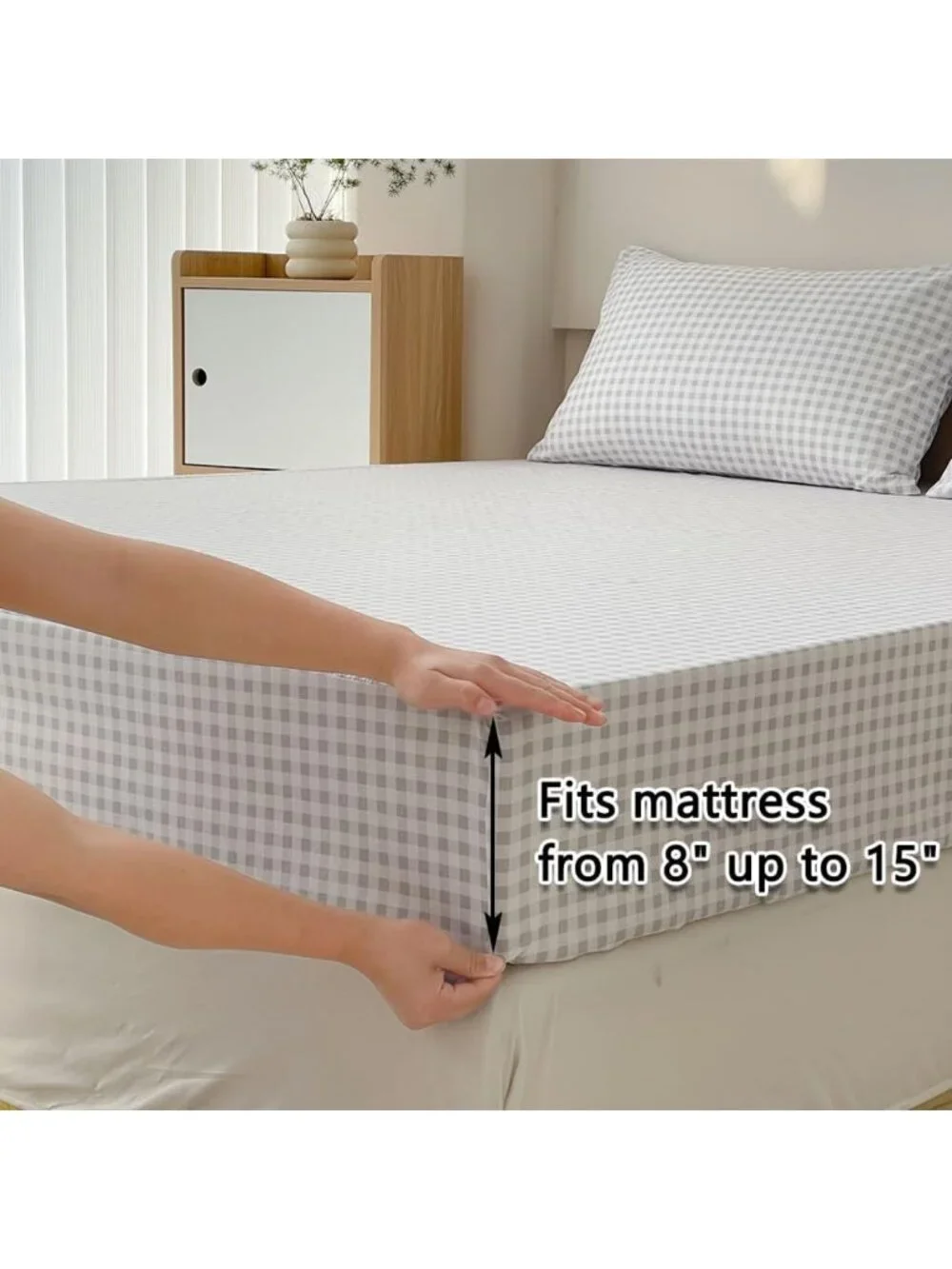 Light Grey Gingham Queen Sheet Set | Soft Cotton Bedding | Cozy Home Essentials